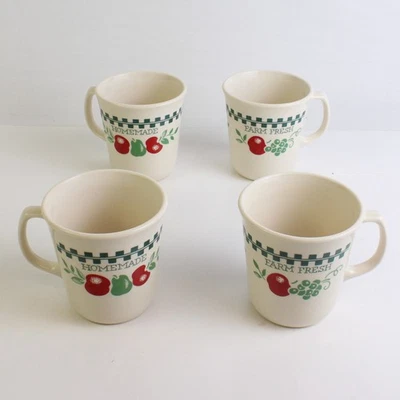 Lot De 4 Tasses En Céramique Corning Corelle Motif Ferme Fraîche 3,75" De Haut - Photo 1/4