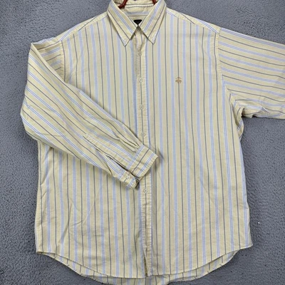 Рубашка хлопковая Brooks Brothers Supima мужская на пуговицах размер XL желтые синие полосы логотип - Изображение 1 из 4