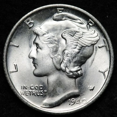 Moneda de diez centavos Mercury Siver 1940-S BU *sin circular* MS E372 ZACR Foto 1 de 2