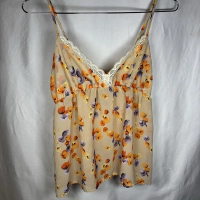 Camiseta sin mangas Gilligan O'Malley beige floral semi transparente cami púrpura naranja pequeña Foto 1 de 4