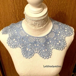 LACE COLLAR / SKY BLUE - GUIPURE APPLIQUE BREASTPLATE - CD50 - Picture 1 of 2