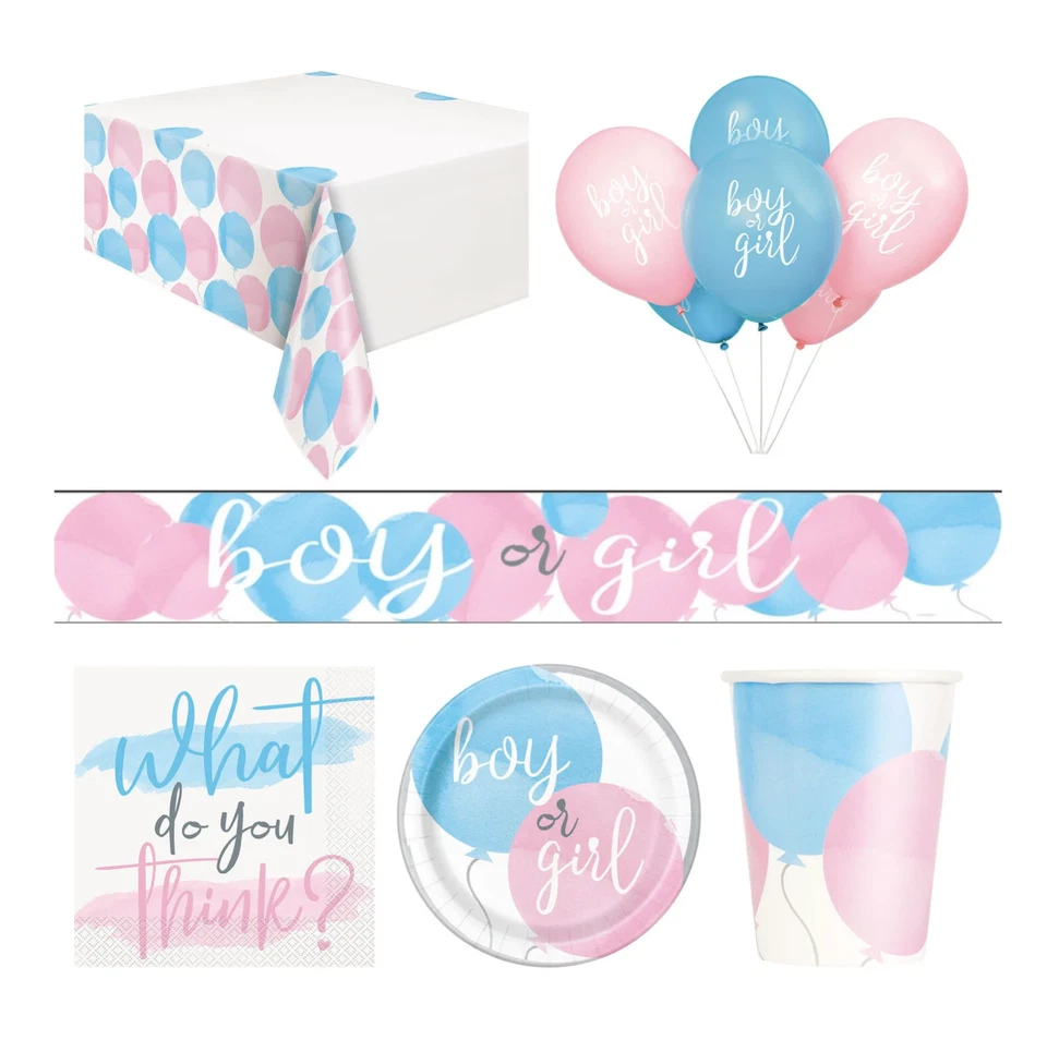 Gender Reveal Party Tableware Decorations Plates Cups Napkins Tablecover Event - Image 1 of 4