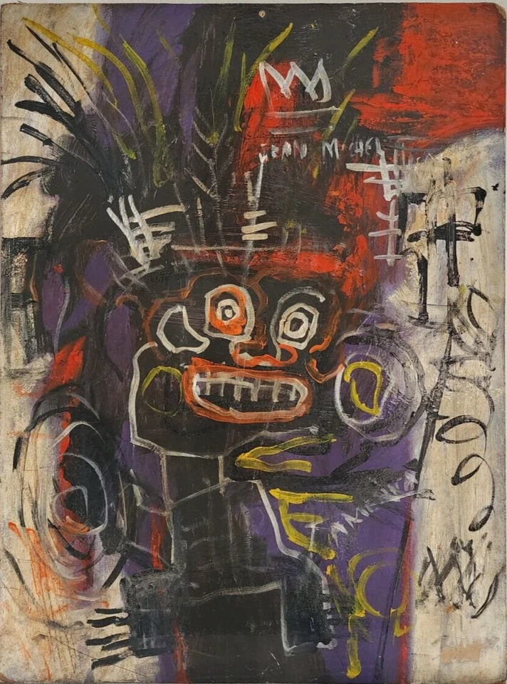 JEAN MICHELLE-BASQUIAT - Tablero de lienzo al óleo / Firmado / Estilo de Foto 1 de 4