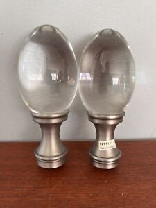 Pottery Barn Glass Oval Large Finials, Set of Two, 1.25" Diameter, Pewter Finish