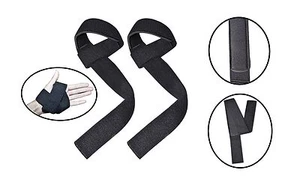 NEOPRENE PADDED PRIME SPORTS WEIGHT LIFTING STRAPS BLACK BAR WRIST WRAPS PAIR - Picture 1 of 3