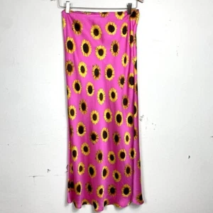 Shoreline Sugars Pink Satin Slip Skirt Sunflower Womens Large Floral - Picture 1 of 7