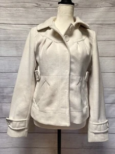Tulle Jacket Anthropologie Small Beige Button Up Pea Coat Hooded - Picture 1 of 11