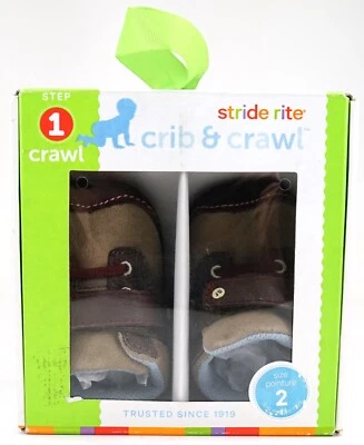 Nuevo Stride Rite Cuna & Crawl Paso 1 Brisk Brent Marrón y Cuadros Infantil Niños Zapatos Foto 1 de 3