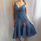 NEW! Desigual Dress Size 38 Medium Chambray Embroidered Sequin A-Line Pleated