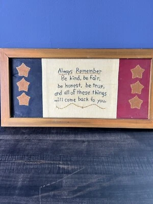 Colgante de Pared Estilo Rústico Enmarcado 16.5x8 Rojo Blanco Azul “Sé Amable” Decoración Primitiva Foto 1 de 4