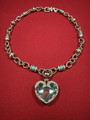 Lauren G Adams LGA Pave w Square Blue Heart Enamel SilverTone Pendant Necklace - Image 1 of 3