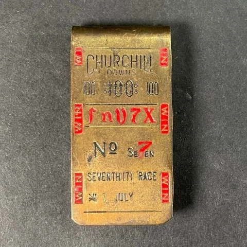 Vintage CHURCHILL DOWNS Seventh Race Ticket Money Clip No. 7 July 100 - NO YEAR Cover