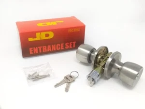 MOBILE HOME PARTS ENTRY DOOR KNOB WITH 2 KEYS STAINLESS - Picture 1 of 3