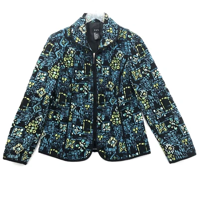 Chaqueta Acolchada RQT Mujer Pequeña Azul Floral Cremallera Completa Forrada Boho Ligera Foto 1 de 4