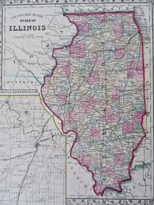 Illinois Chicago Springfield Shelbyville Danville 1870 Mitchell map - Picture 1 of 4