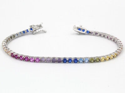 Bracciale Tennis Rainbow Zirconi Colorati Idea Regalo Nuovo Argento Top Qualità - Immagine 1 di 4