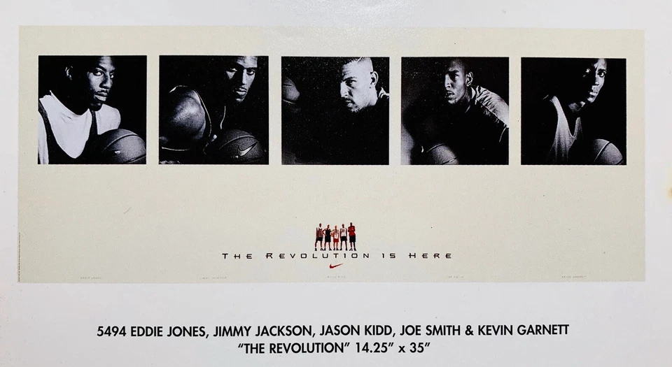 Винтажный плакат NBA NIKE THE REVOLUTION Garnett Kidd Jones Smith, SNKRS 1995 как новый - Изображение 1 из 4