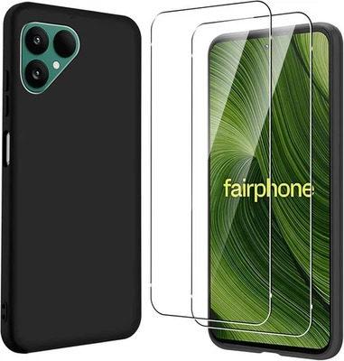 BNBUKLTD® For Fairphone 6 Case, Slim Silicone Gel Phone Cover Matte Black + Screen Glass