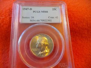 1947-D Washington Silver Quarter PCGS Graded MS66 - Bild 1 von 2