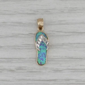Lab Created Opal Flip Flop Pendant 14k White Yellow Gold - Picture 1 of 6