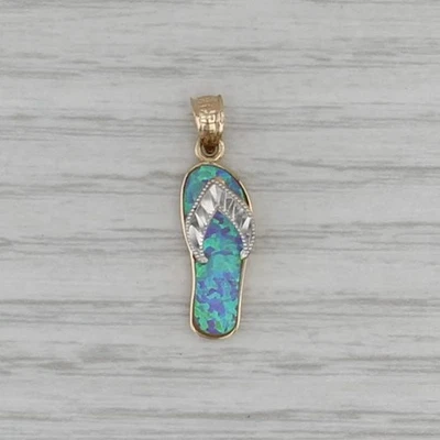 Lab Created Opal Flip Flop Pendant 14k White Yellow Gold - Image 1 of 4