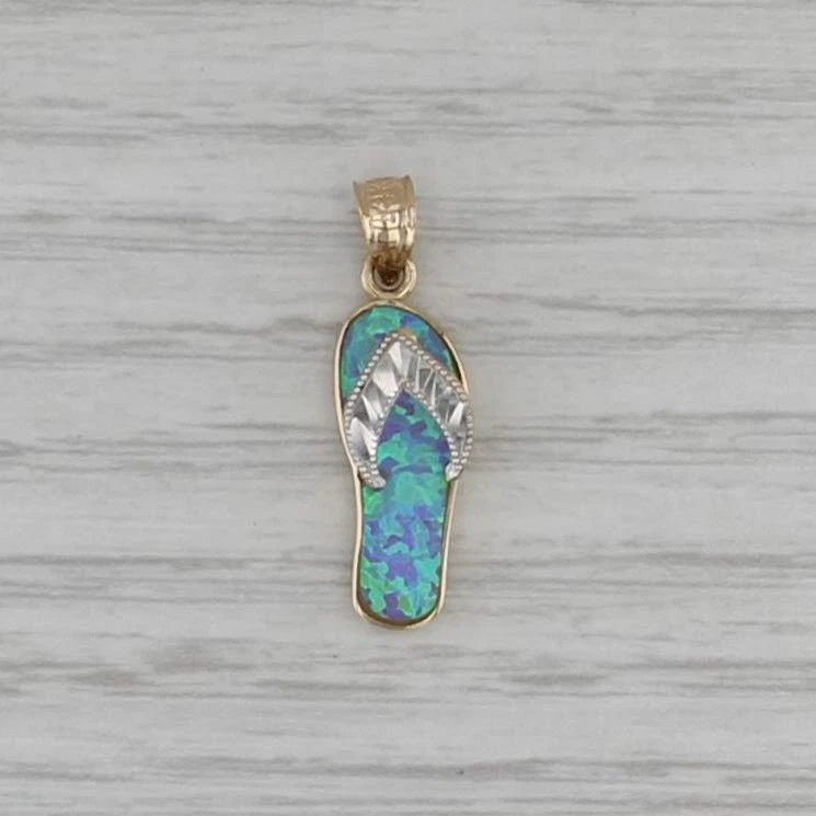 Lab Created Opal Flip Flop Pendant 14k White Yellow Gold - Image 1 of 4
