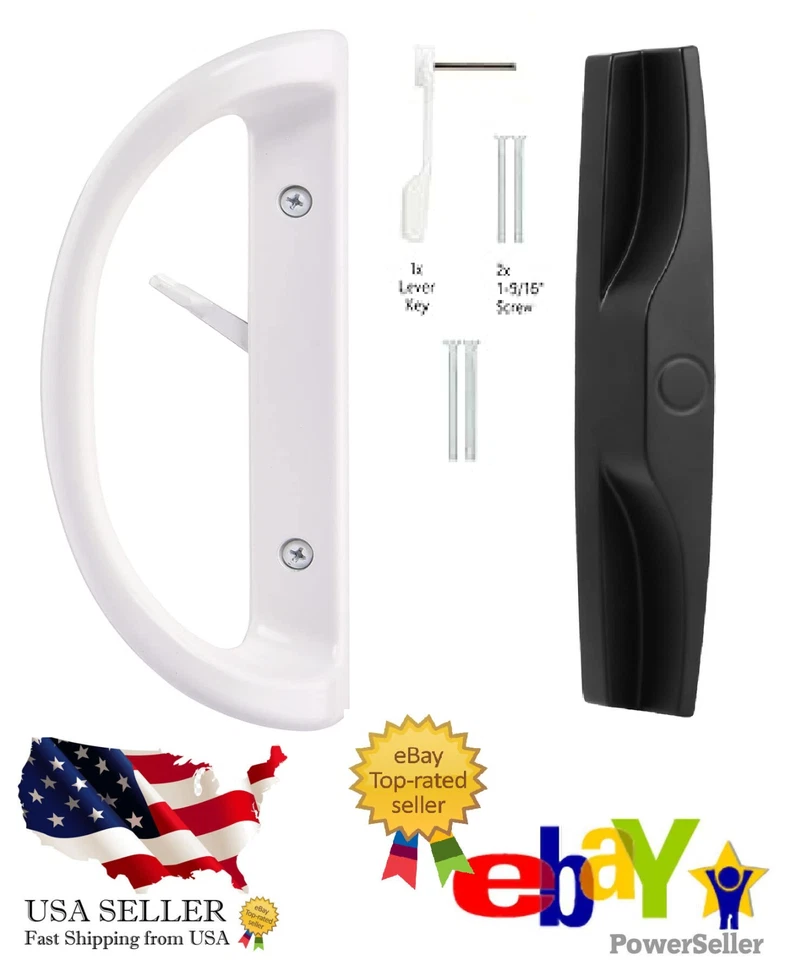 Juego de manijas de puerta correderas para patio blanco/negro sin llave reversibles 3-15/16" mortaja Foto 1 de 4