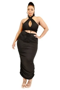 Women Plus Size Matching Set Halter Top and Midi Skirt for Casual Daily Wear - Picture 1 of 7