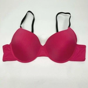 Sujetador con alambre de copa formada rosa profundo con correas negras para lunares. Talla 40B - Imagen 1 de 4