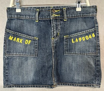 Falda corta vintage Y2K Von Dutch - azul denim estampada hecha en EE. UU. - talla 32 Foto 1 de 4