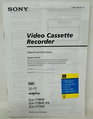 Sony SLV-778HF PX 777HF VHS VCR Instruction Manual Operating Instructions Book - Image 1 of 2