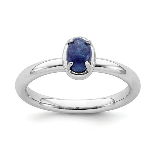 Anillo Apilable Plata Natural Ovalado Azul Lapislázuli, Joyería de Moda QSK900 Foto 1 de 4