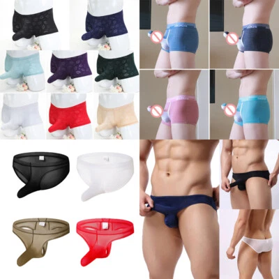 Sexy Men's Lingerie Ice Silk Elephant Nose Pouch Briefs Thong Panties Underwear - Image 1 of 4