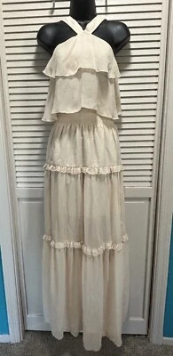 Kendall & Kylie Vanilla Bean Chiffon Maxi Dress SIze 8-10 Tiered Lined NWT - Image 1 of 4
