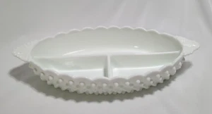 Vintage Fenton White Milk Glass Hobnail Relish Condiment Serving Dish 12" - Picture 1 of 11