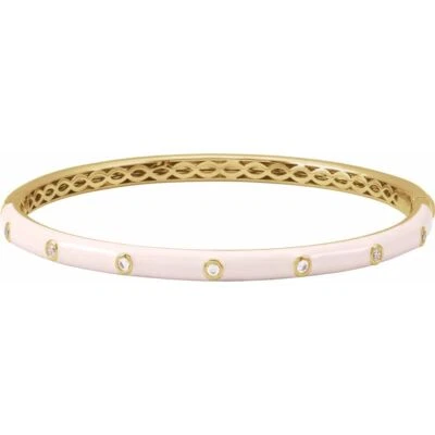 Brazalete Brazalete Oro Amarillo 14K 1/5 CTW Diamante Natural y Esmalte Rosa 7" Foto 1 de 3
