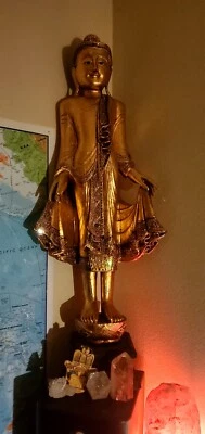 Antique Buddha standing  Wood  MANDALAY BURMESE 19th Century "GORGEOUS !🌟🏆 - Image 1 of 4