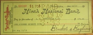 Brucker & Boghien Tabak 1918 Bankscheck - Philadelphia, PA Pennsylvania - Bild 1 von 1