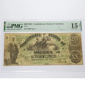 1861 PMG Choice F15 NET CONFEDERATE STATES OF AMERICA $20 Note T17 #47021F - Picture 1 of 2