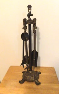 Antique Brass Fireplace Tool Set / Stand - marked with 23938 RD - Picture 1 of 14