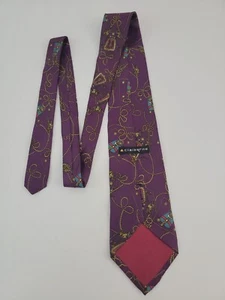 Vintage Claiborne Mens Silk Tie Necktie Raspberry Royal Print Made in USA - Picture 1 of 9