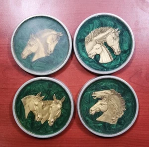 Sottobicchieri MCM ottone testa di cavallo profilo pesante marmorizzato verde smeraldo acrilico 4 pezzi - Foto 1 di 5