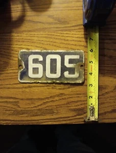 Old Porcelain Enamel House Number License Plate 3 Digit-#605 Blue/White - Picture 1 of 18