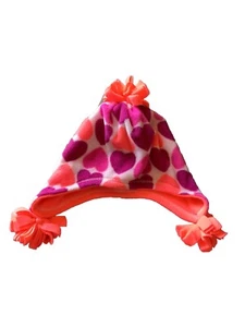 Crazy 8 Girls Youth Fleece Winter Hat Pink Purple Hearts EUC Size L Large 10-14 - Picture 1 of 11