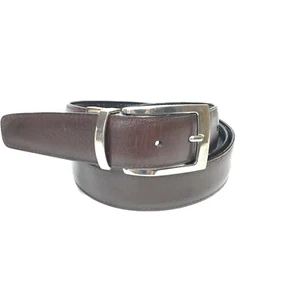 Men's Black Brown Belt 38 Reversible Dress Belt Silver Buckle Italy Men - Picture 1 of 11