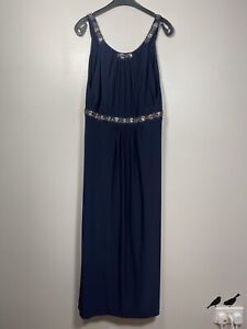 Monsoon Maxi Dress Blue Jewelled Embellished Gown Bridesmaid Empire Size 18