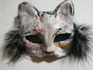 Halloween Cat Halloween Mask.Paper mache cat mask, cat costume.masquera ORIGINAL - Picture 1 of 7
