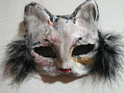 Halloween Cat Halloween Mask.Paper mache cat mask, cat costume.masquera ORIGINAL - Image 1 of 4