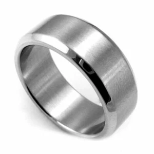 MEN'S PLATINUM/STEEL ALLOY 7.5MM WIDE WEDDING BAND WITH BEVELED EDGES SIZE 9+1/4 - Picture 1 of 5