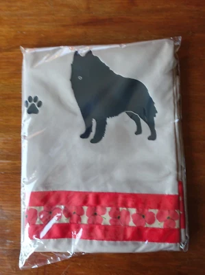 Schipperke Dog Shower Curtain Tan w/ black dogs & red flower ribbon SALE - Image 1 of 3